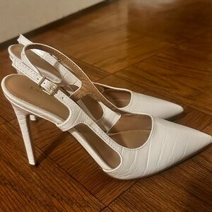 Express White Textured Slingback Heels